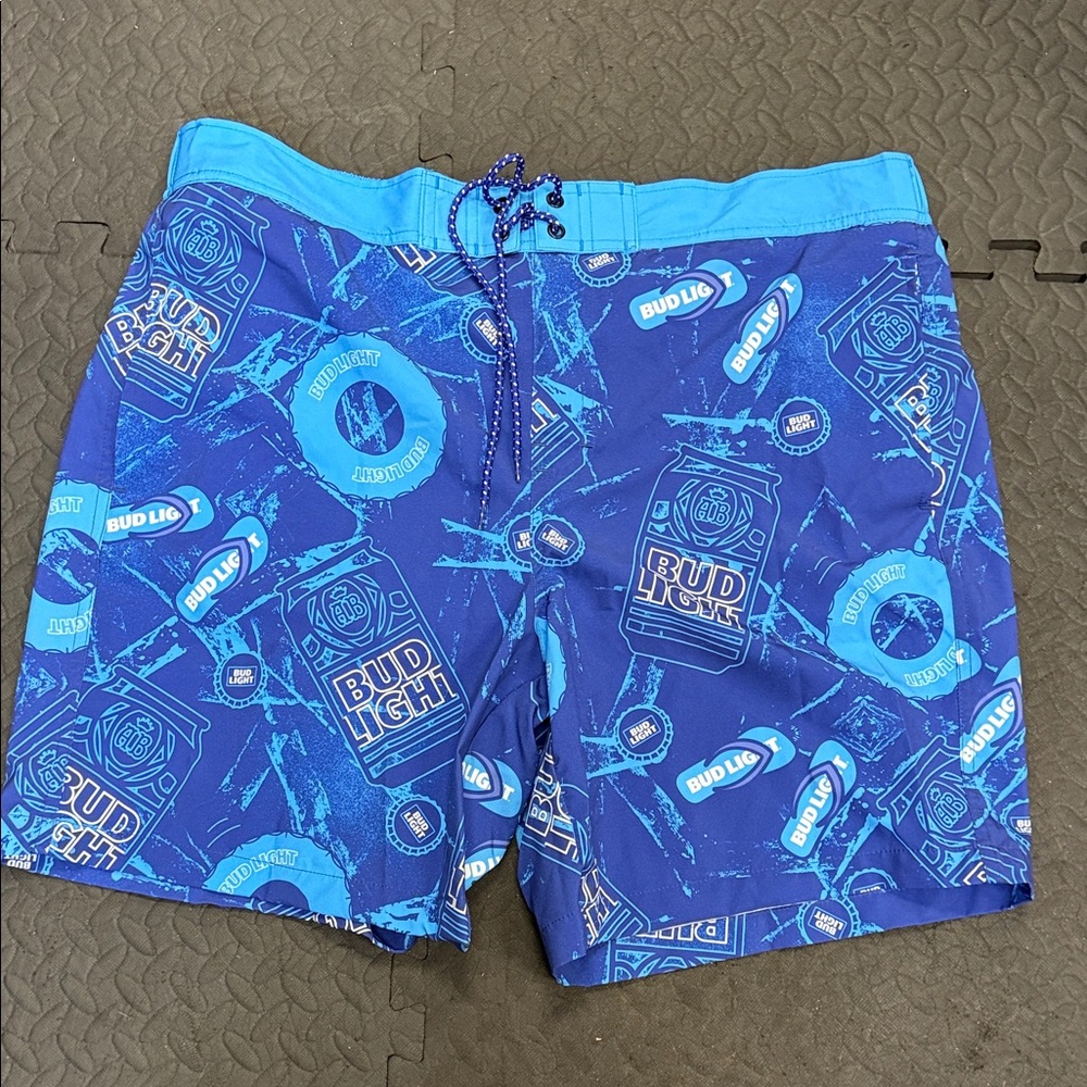 Bud Light Blue Swim Trunks for Men